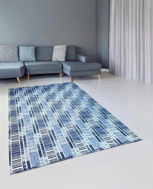 Digitally Printed Rug - Blue Geoline