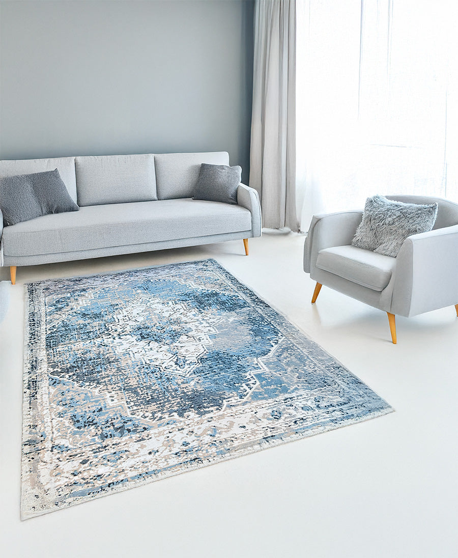 Digitally Printed Rug - Blue Medallion
