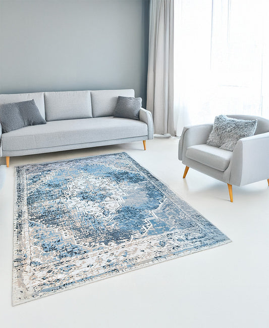 Digitally Printed Rug - Blue Medallion