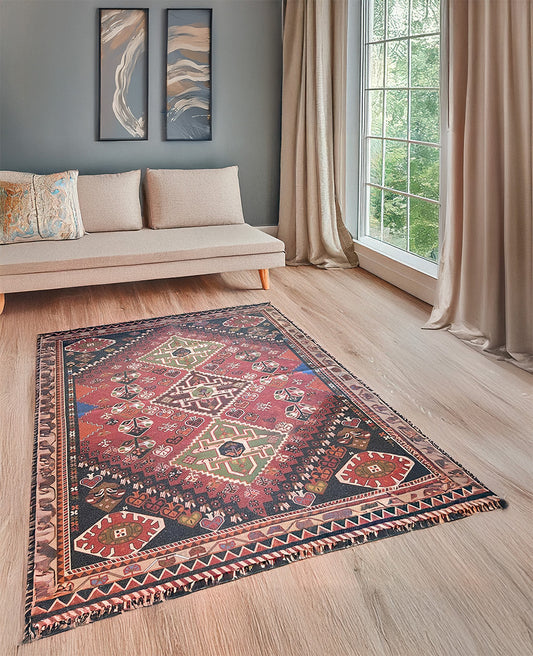 Digitally Printed Rug - Red Bohemian