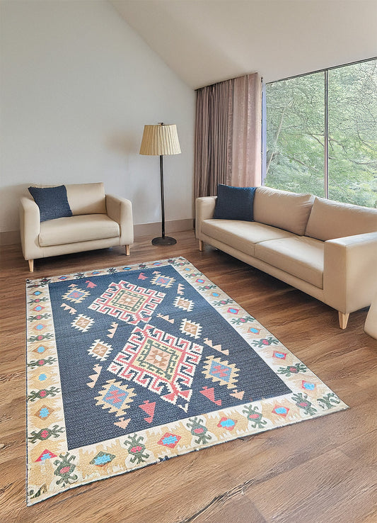 Digitally Printed Rug - Black Kilim