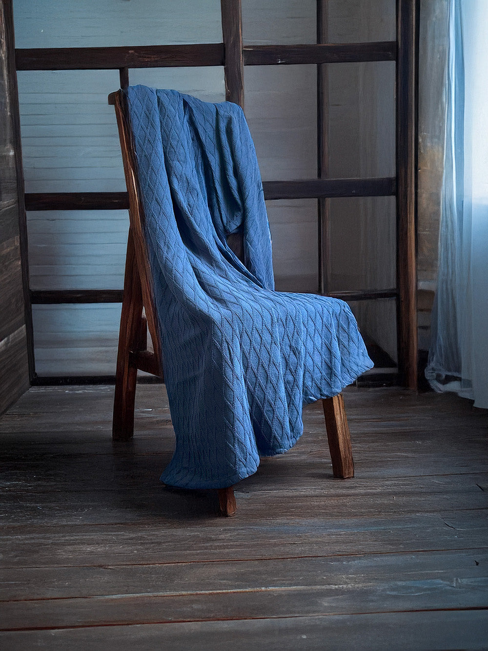 Twin Blanket - Throw -  100% Cotton - Diamond Dobby - Navy