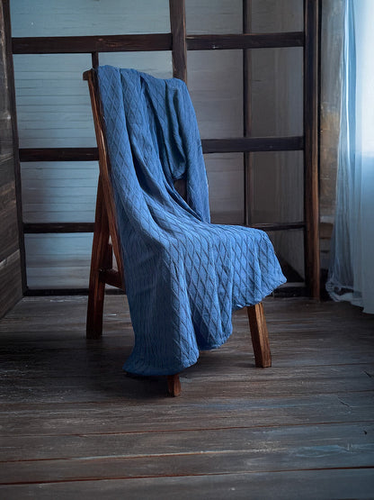 Twin Blanket - Throw -  100% Cotton - Diamond Dobby - Navy