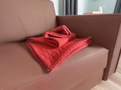 Twin Blanket - Throw -  100% Cotton - Diamond Dobby - Red