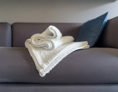 Twin Blanket - Throw -  100% Cotton - Diamond Dobby - White