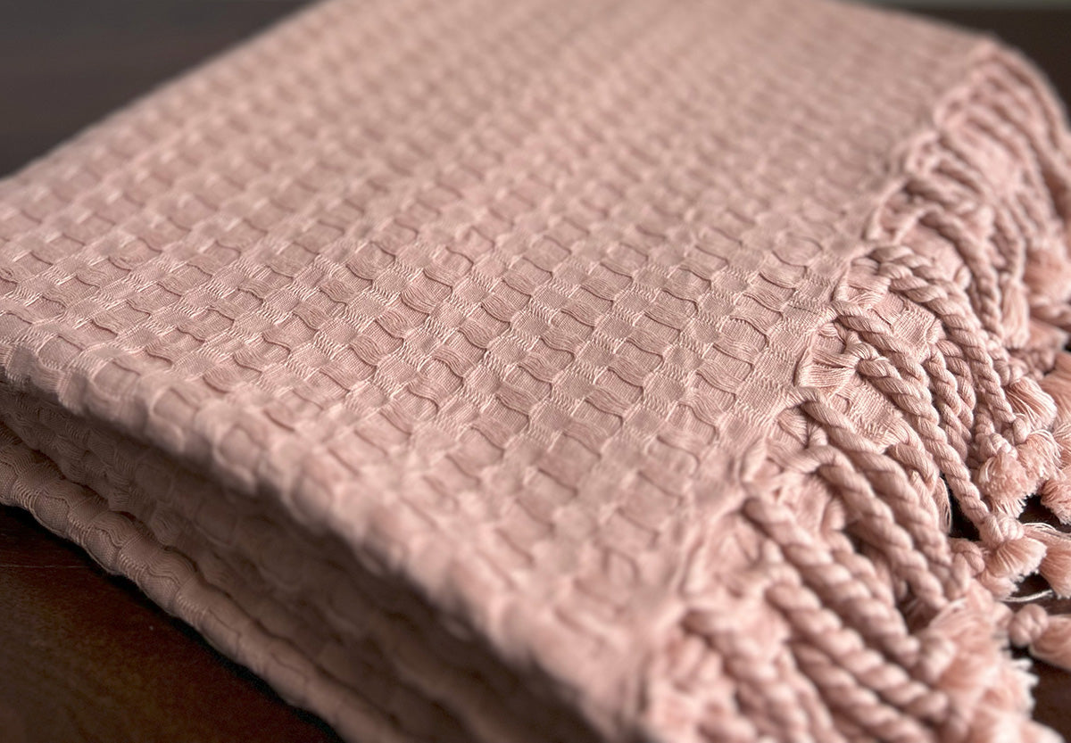 Throw 100% Cotton - Waffle Weave - Pink