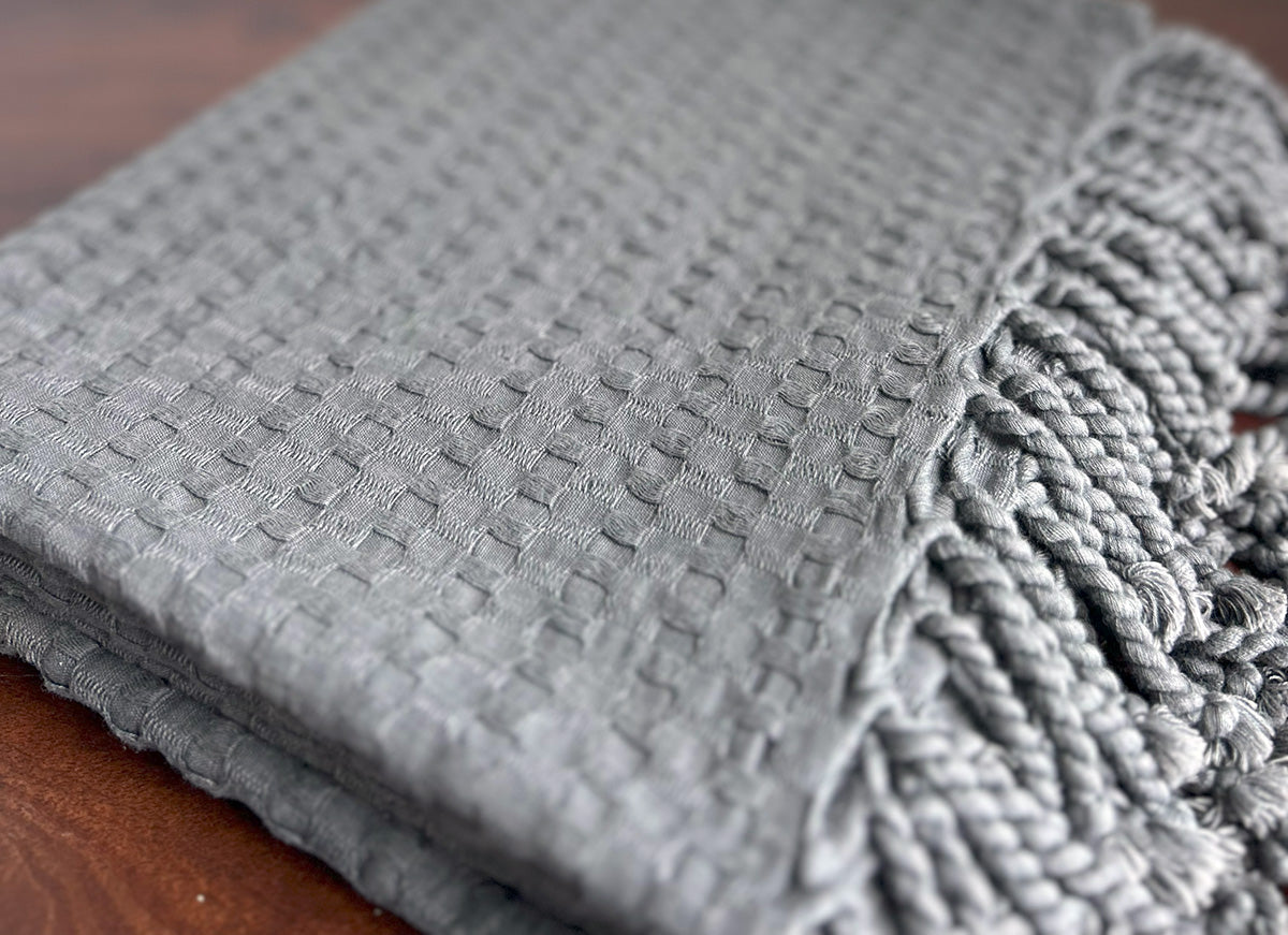 Throw 100% Cotton - Waffle Weave - Grey