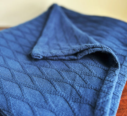 Twin Blanket - Throw -  100% Cotton - Diamond Dobby - Navy