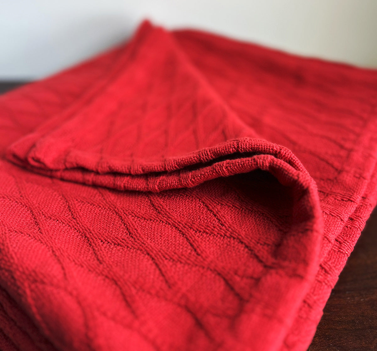 Twin Blanket - Throw -  100% Cotton - Diamond Dobby - Red