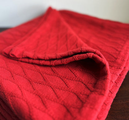 Twin Blanket - Throw -  100% Cotton - Diamond Dobby - Red