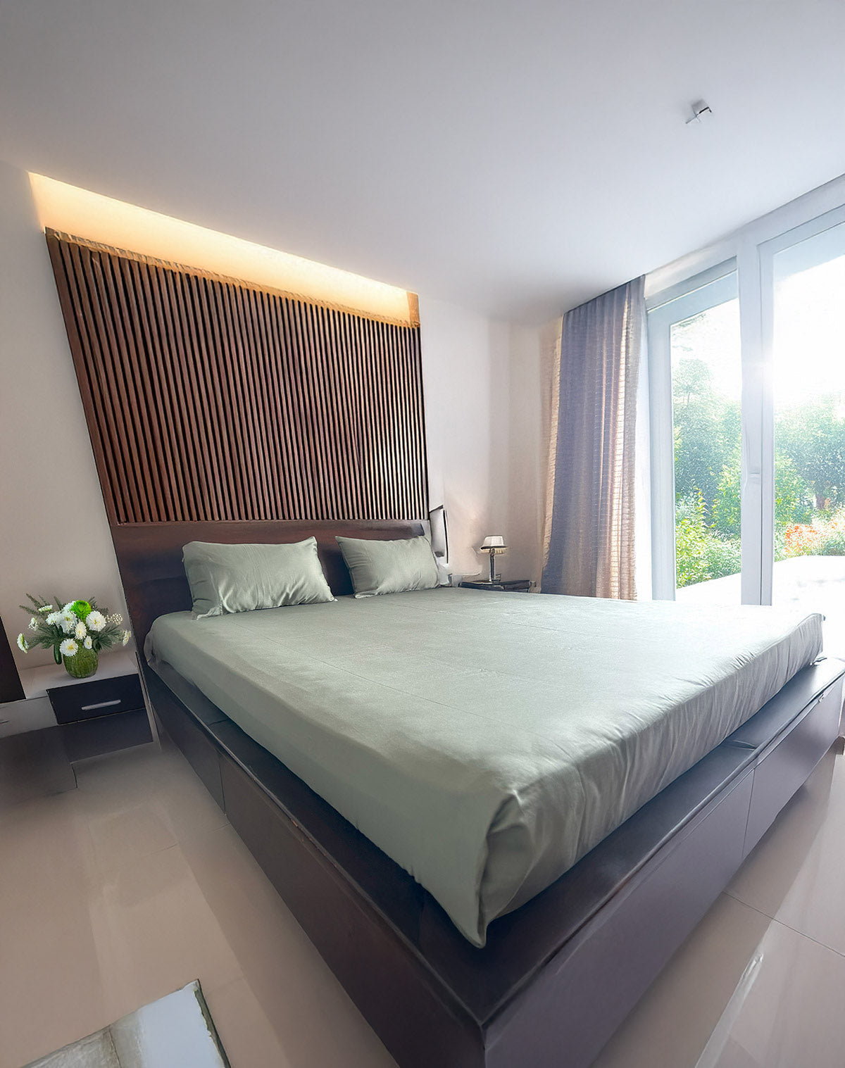 Queen Flat TC 300 Pure Cotton Solid Olive Bedsheet Set