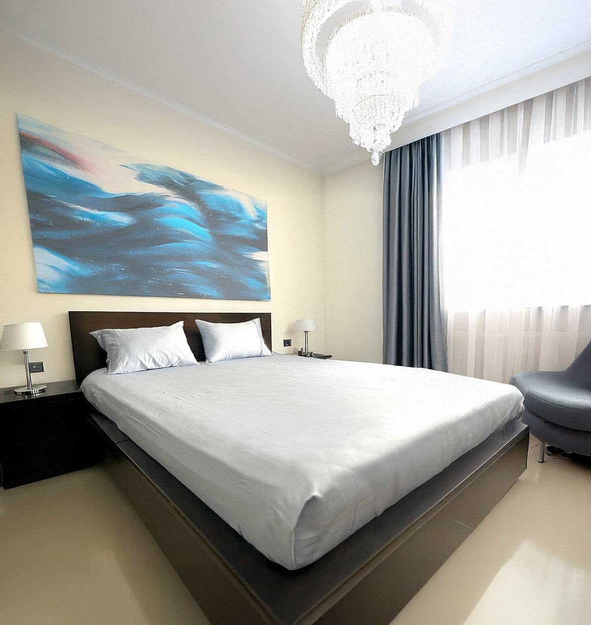 King Flat TC 300 100% Cotton Sateen Solid Sky Blue Bedsheet Set