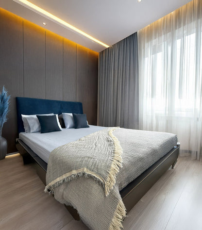 King Flat TC 300 100% Cotton Sateen Solid Sky Blue Bedsheet Set