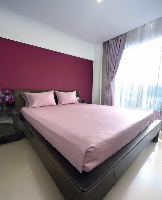 Queen Flat TC 300 Pure Cotton Solid Mauve Bedsheet Set