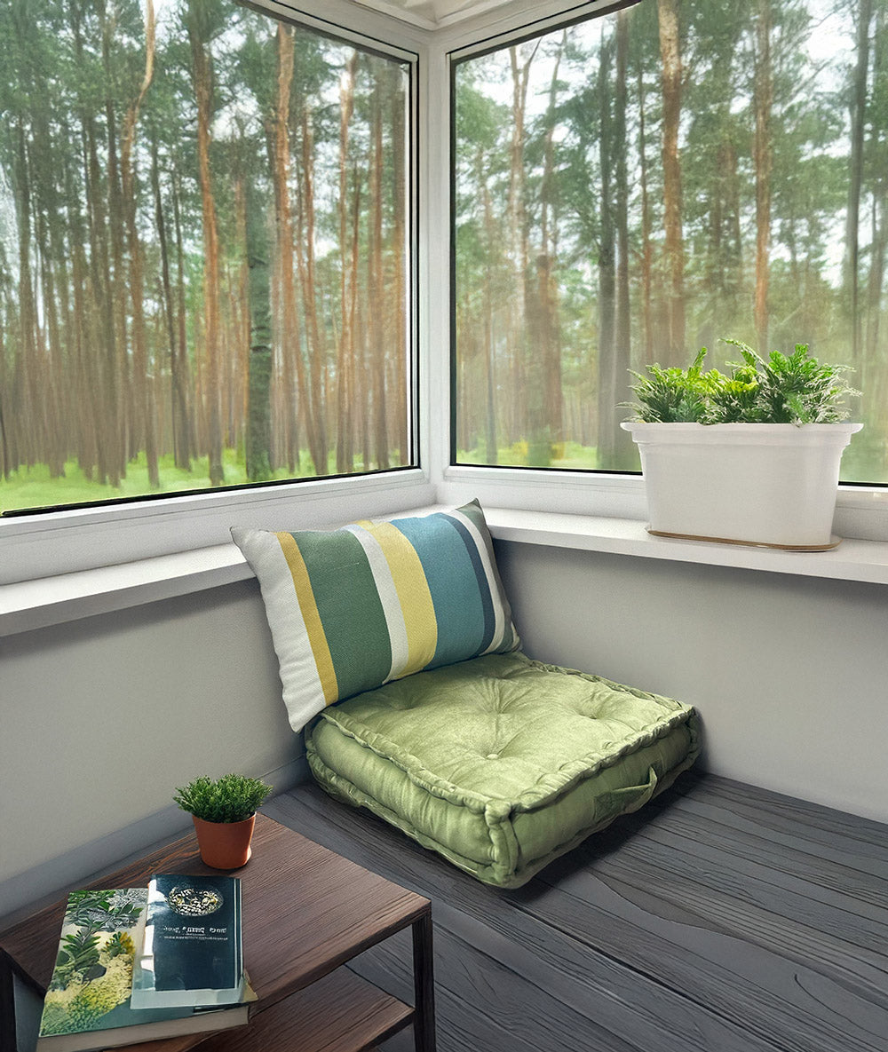 Floor Cushion - Lime-Green Velvet - 20" X 20" X 4"