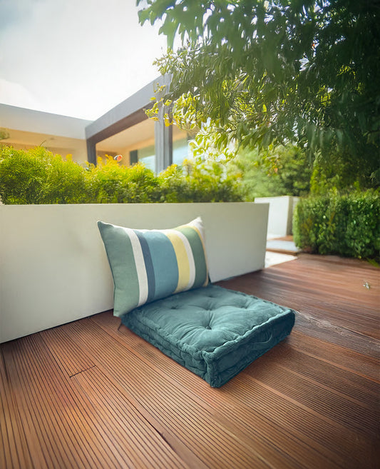 Floor Cushion - Bottle-Green Velvet - 20" X 20" X 4"