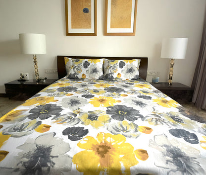 King Flat 100% Cotton Autumn Floral Print Bed Sheet Set