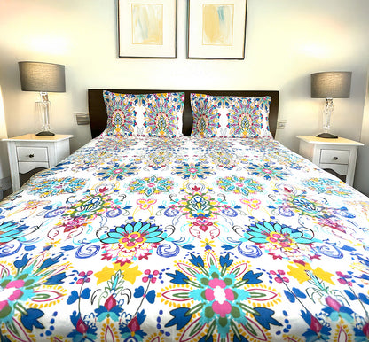 King Fitted 180 Thread Count Pure Cotton Mexican Print Bed Sheet Set