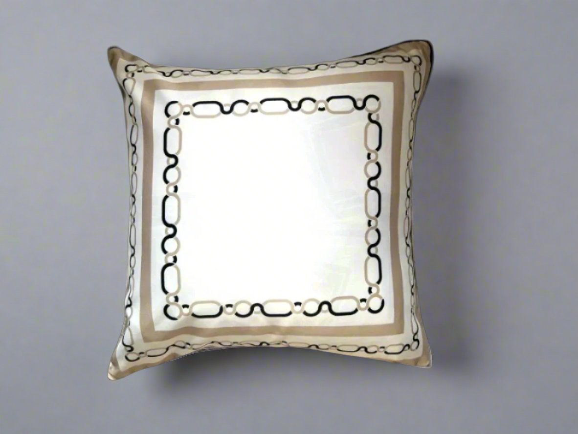 Ecru Printed Polyester Satin Cushion Cover - 16" x 16"