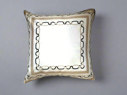 Ecru Printed Polyester Satin Cushion Cover - 16" x 16"