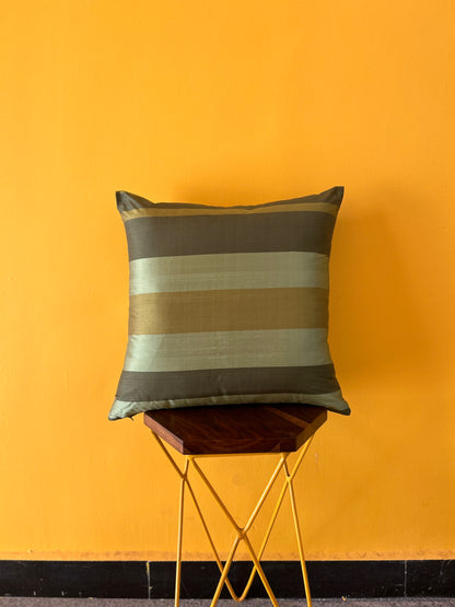 Pure Silk Yarn Dyed Green Cushion Cover - 20" x 20"