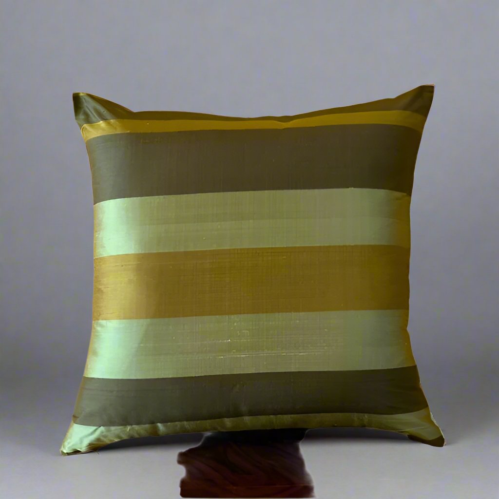 Pure Silk Yarn Dyed Green Cushion Cover - 20" x 20"