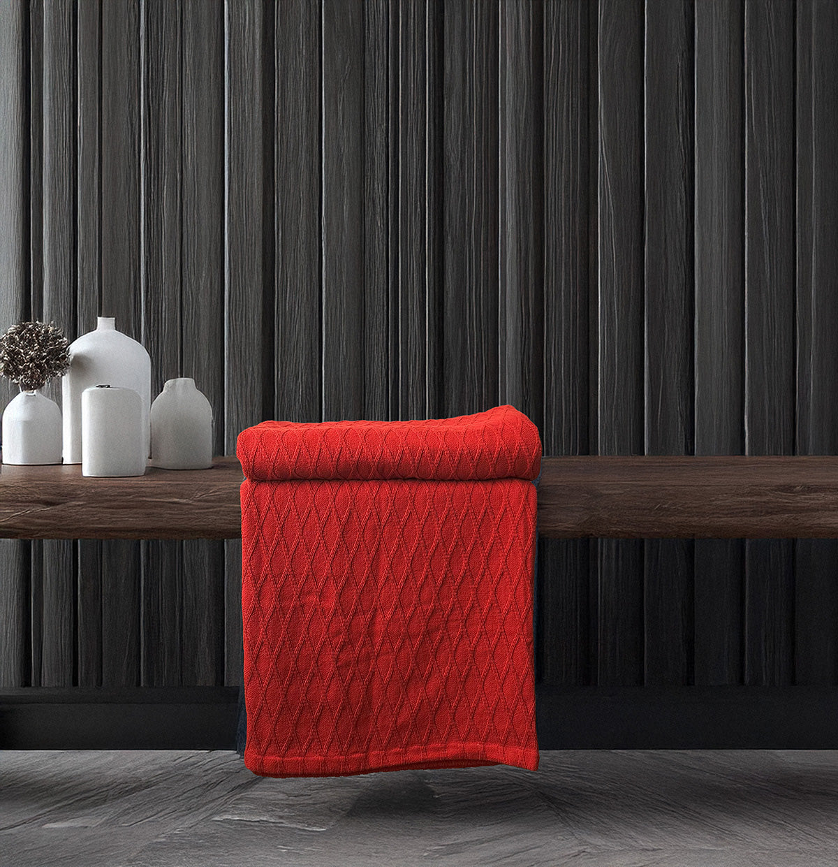 Twin Blanket - Throw -  100% Cotton - Diamond Dobby - Red