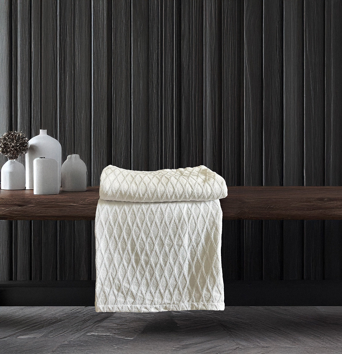 Twin Blanket - Throw -  100% Cotton - Diamond Dobby - White