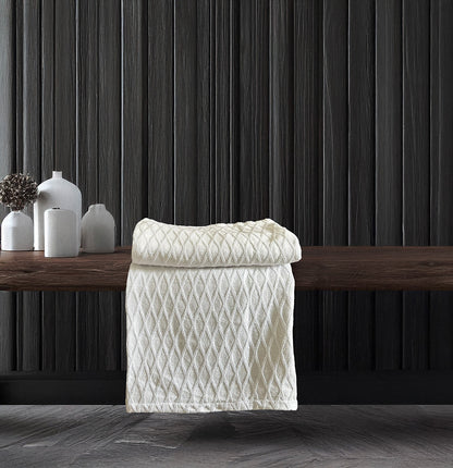 Twin Blanket - Throw -  100% Cotton - Diamond Dobby - White