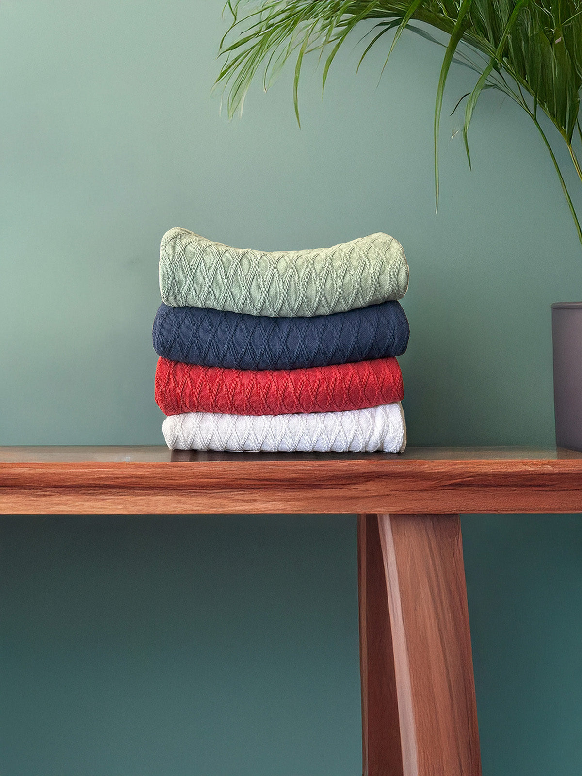 Twin Blanket - Throw -  100% Cotton - Diamond Dobby - White