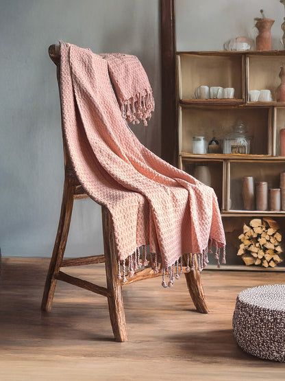 Throw 100% Cotton - Waffle Weave - Pink