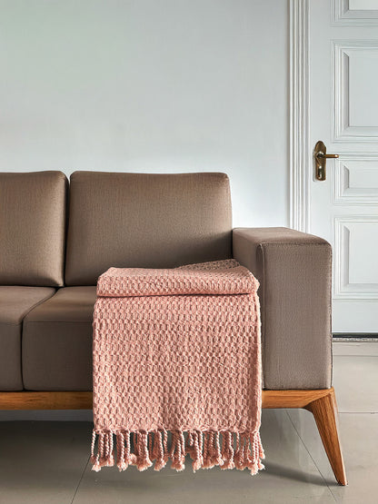 Throw 100% Cotton - Waffle Weave - Pink