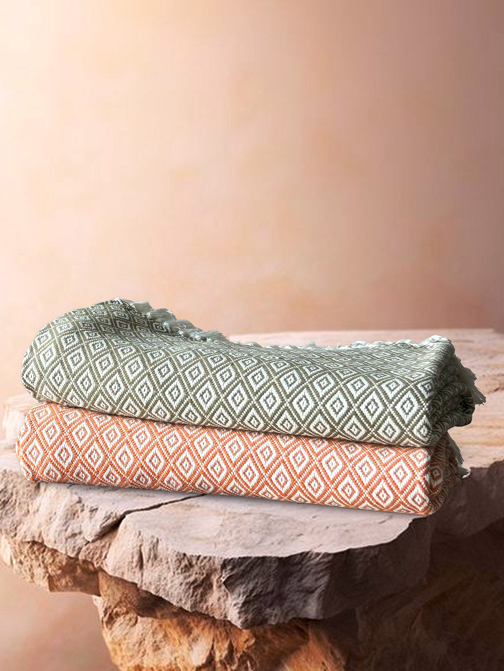 Throw 100% Cotton - Yarn Dyed Diamond - Brick Red